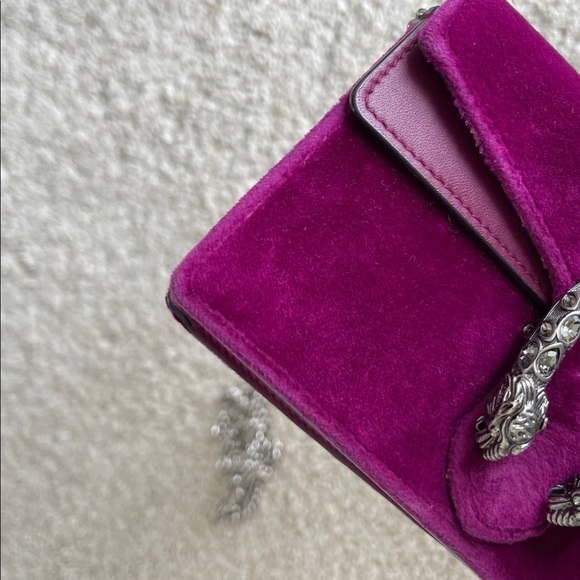 Like New Velvet Super Mini Dionysus Shoulder Bag Fuchsia - Picture 10 of 15